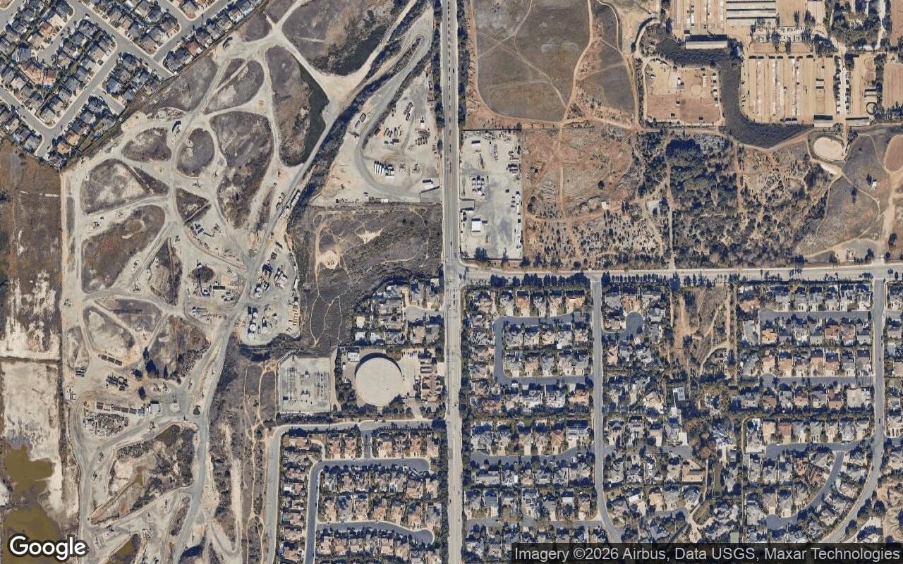 Satellite aerial view of Edwards Hill in Huntington Beach, California, showing the neighborhood's streets and surroundings.